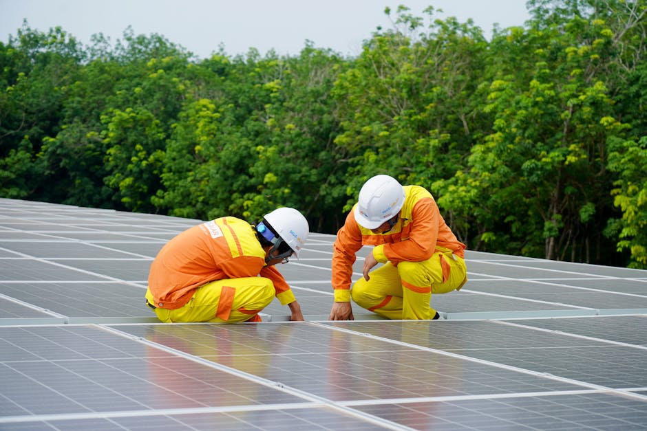 Professional solar installation team working on an urban residential roof